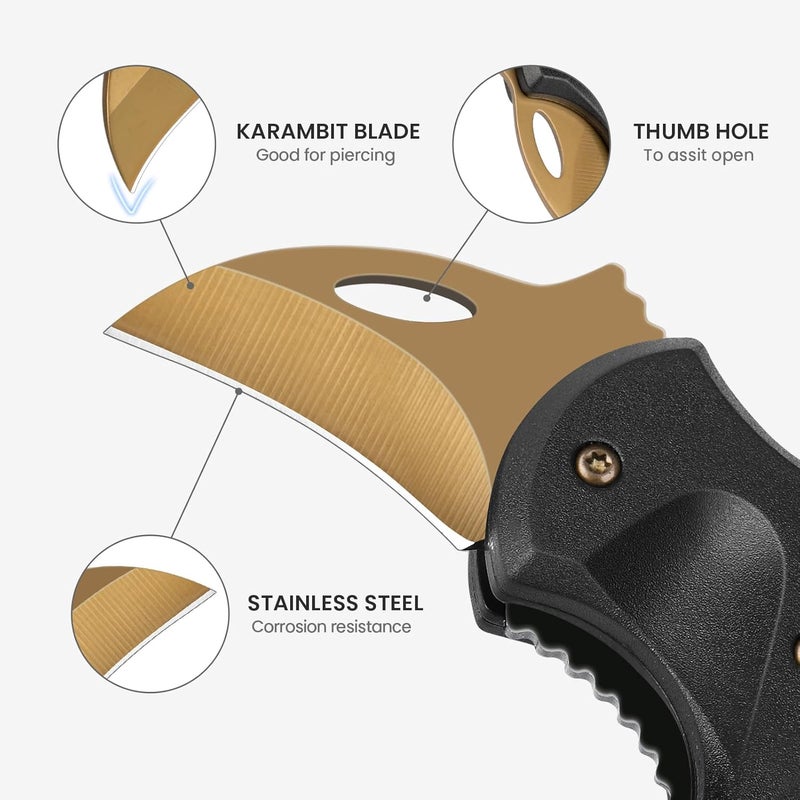 FUNBRO Small Pocket Knife for Men, Cool Folding Knife Box Cutter with 1.34inch Sharp Blade, EDC Knives Tool for Everyday Carry, Great Gift for Men (Gold) - Image 2